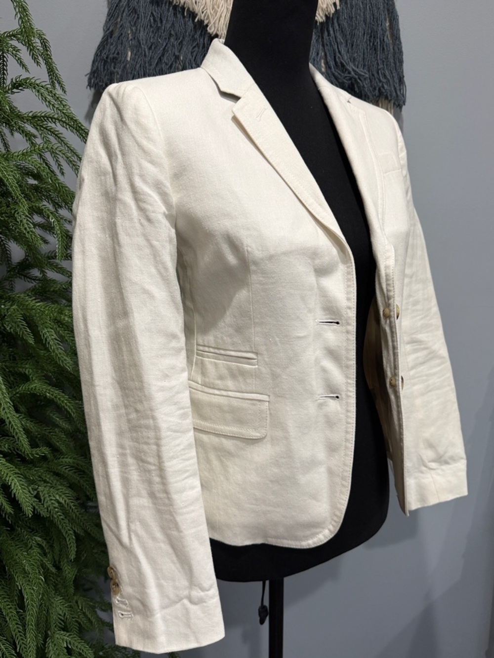 J.Crew Linen Blazer Ivory Cream Tailored Jacket Size 2 Classic Preppy - Picture 4 of 13
